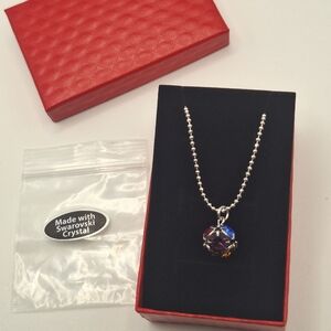 Swarovski Crystal Multicolor Orb Pendant Necklace Silver Tone NWT